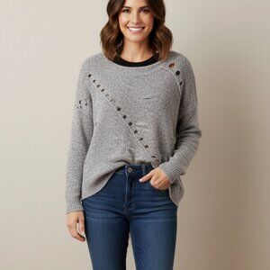 Anthropologie One Grey Day Grace Sweater Merino Wool Knit Marle Heathered Small